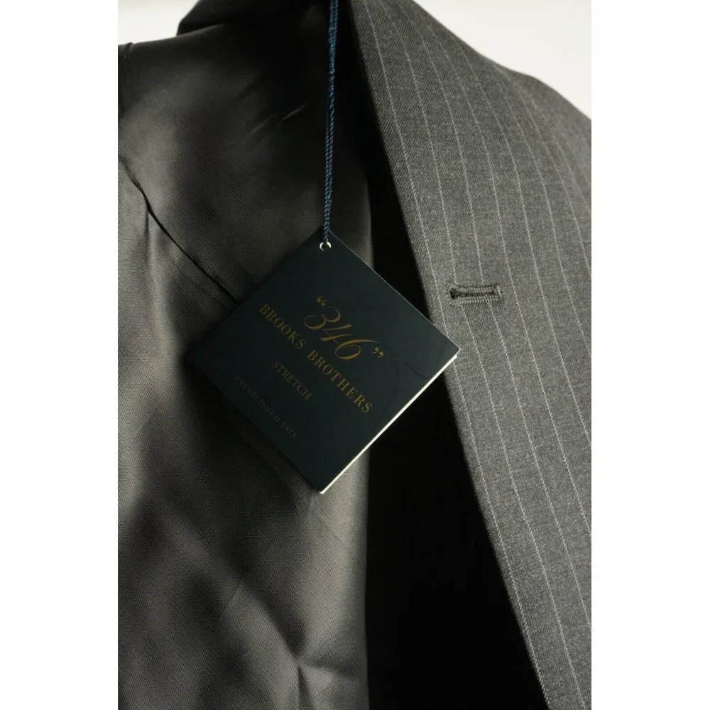 New Brooks Brothers 346 Stretch Mens 43R Gray Pin Stripe Twill Wool Notch Blazer